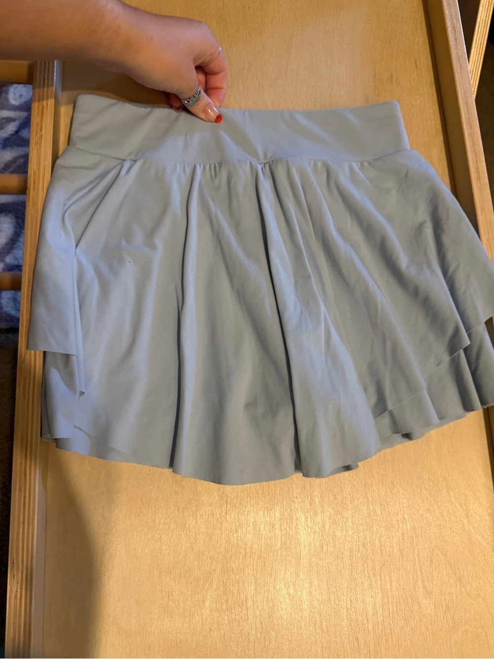 Light Blue Pleated Mini Skirt with Wide Waistband